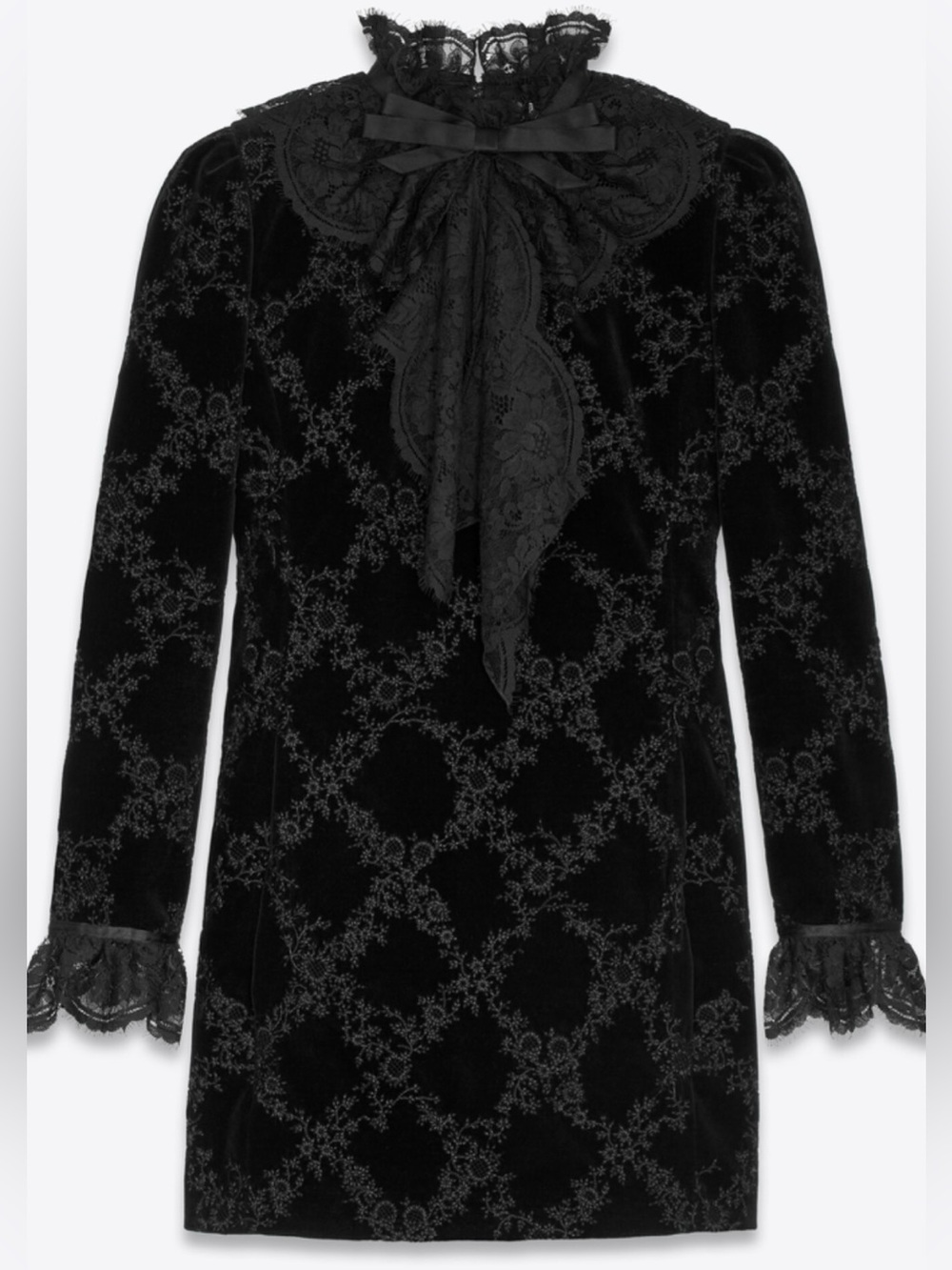 Saint Laurent Black Lace Trim Silk Top